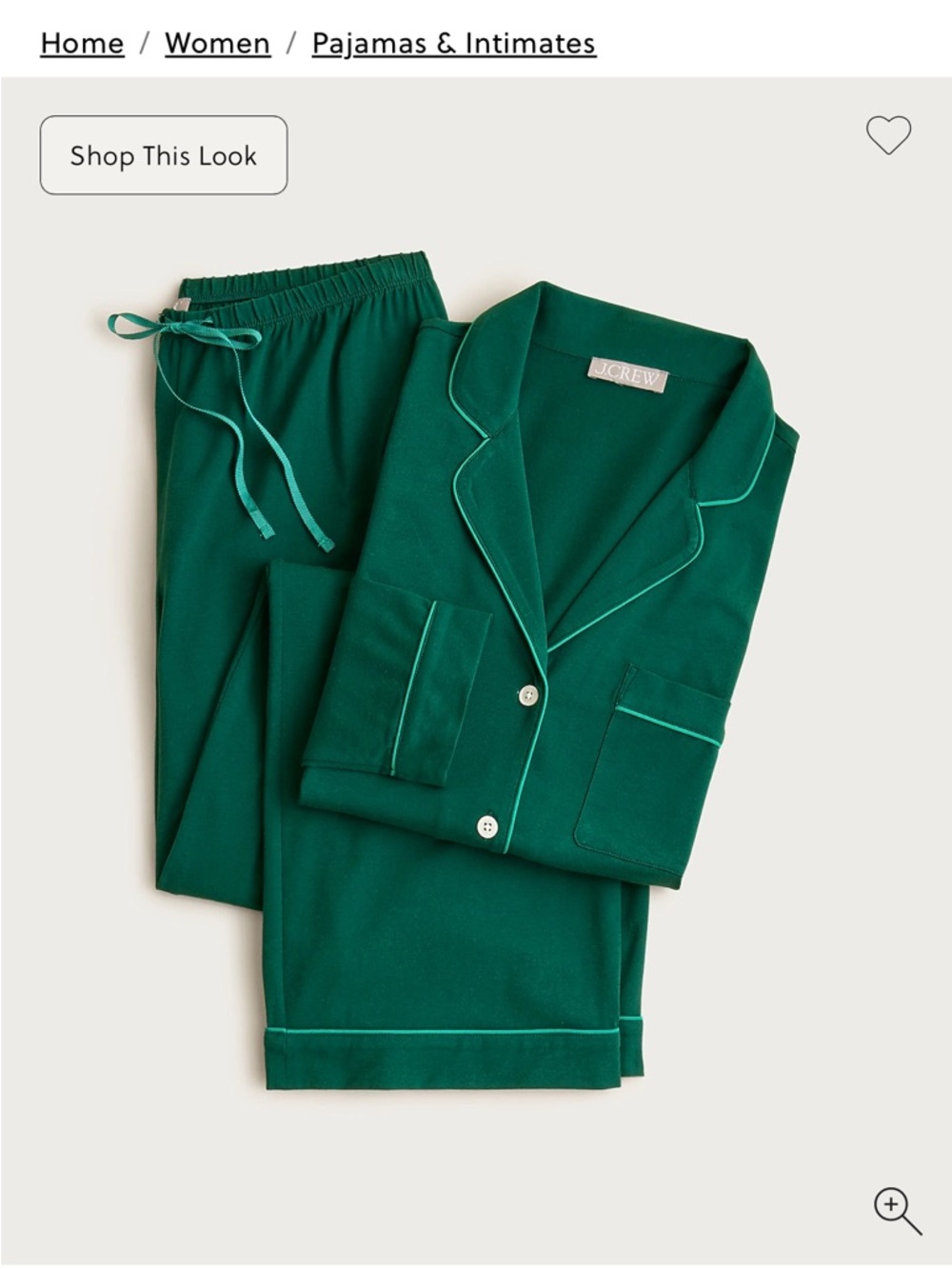 J. Crew Deep Emerald Green Piped Pajama Set